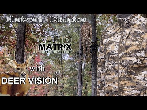 Huntworth Disruption hunting camo in Human and Deer Vision on 14 Backgrounds