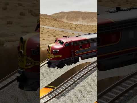 Impossible Weird Triple Wave Rail Tracks VS Trains Crossing Giant Lava Crater - BeamNG.Drive
