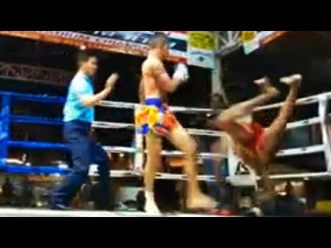 Muay Thai in Thailand, beautiful Sweep KO in slow motion!