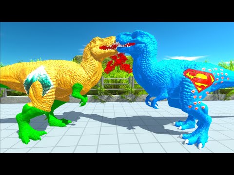 SUPERMAN T-REX vs AQUAMAN T-REX DEATH RUN - Animal Revolt Battle Simulator