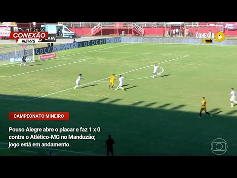Pouso Alegre abre o placar e faz 1 x 0 contra o Atlético-MG no Manduzão; jogo está em andamento.