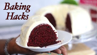 How to Make a Bakery Style RED VELVET CAKE from a Box Cake Mix using BASIC BAKING HACKS #DUNCANHINES