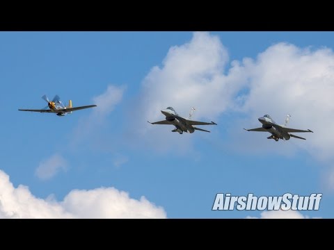 Two-Ship F-16 Fighting Falcon Arrival w/ P-51 Mustang Escort - EAA AirVenture Oshkosh 2016