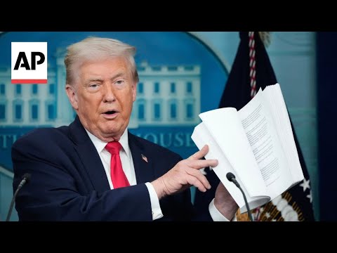 Trump throws his stack of accomplishments on the floor during press briefing