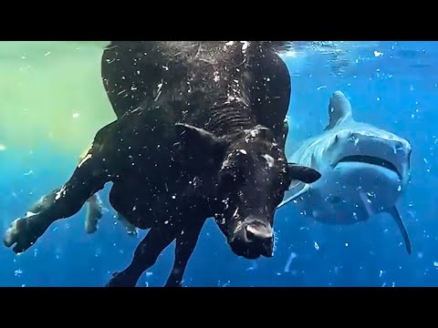 Giant Tiger Shark Devours Cow Just Metres Away from Diver