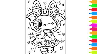 Coloring Labubu - Pink Princess, Zimomo Hiding, Sunflower Labubu | Labubu Coloring Pages