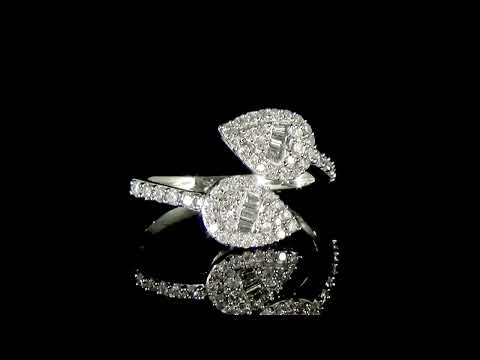 14k White Gold Cluster Diamond Cross Over Ring