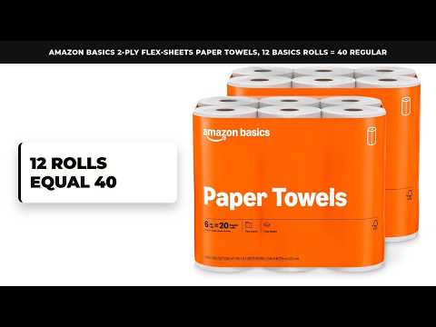 Amazon Basics 2-Ply Flex-Sheets Paper Towels, 12 Basics Rolls = 40 Regular Rolls, Everyday Value with 150 Sheets per Roll, Packaging May Vary video