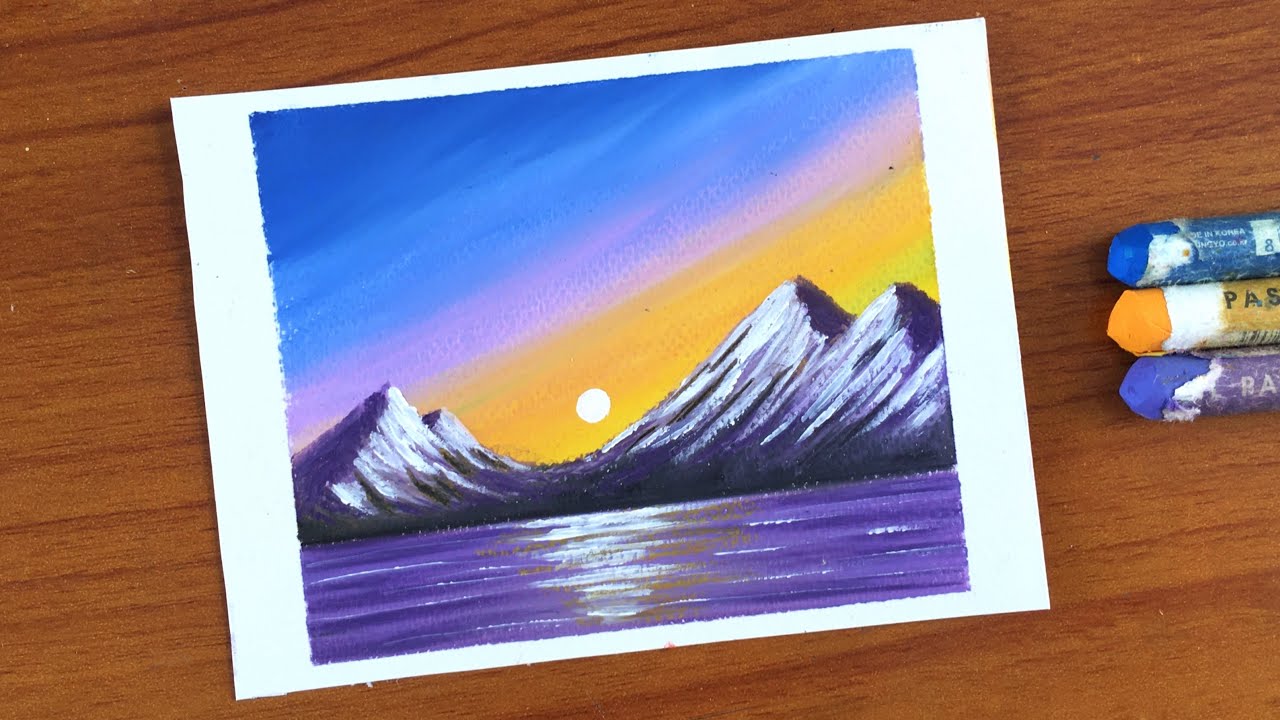 Simple Mountain Landscape Oil Pastel painting for beginners | Oil Pastel Painting