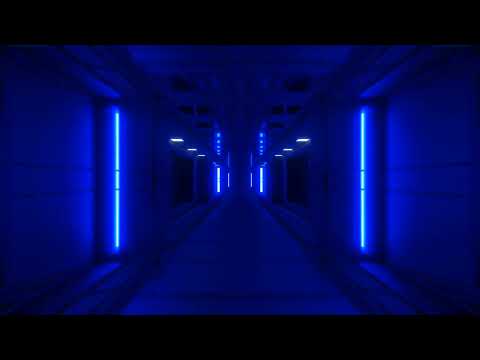 Blue Tunnel Corridor Sci-fi Neon Lights Background - 2 Hours
