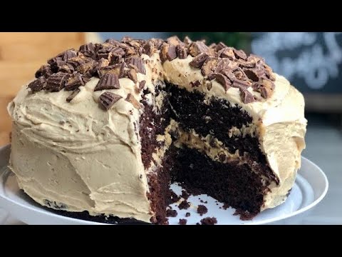 EASY CHOCOLATE LAYER CAKE AND PEANUT BUTTER FROSTING | EXTRA MOIST RECIPE