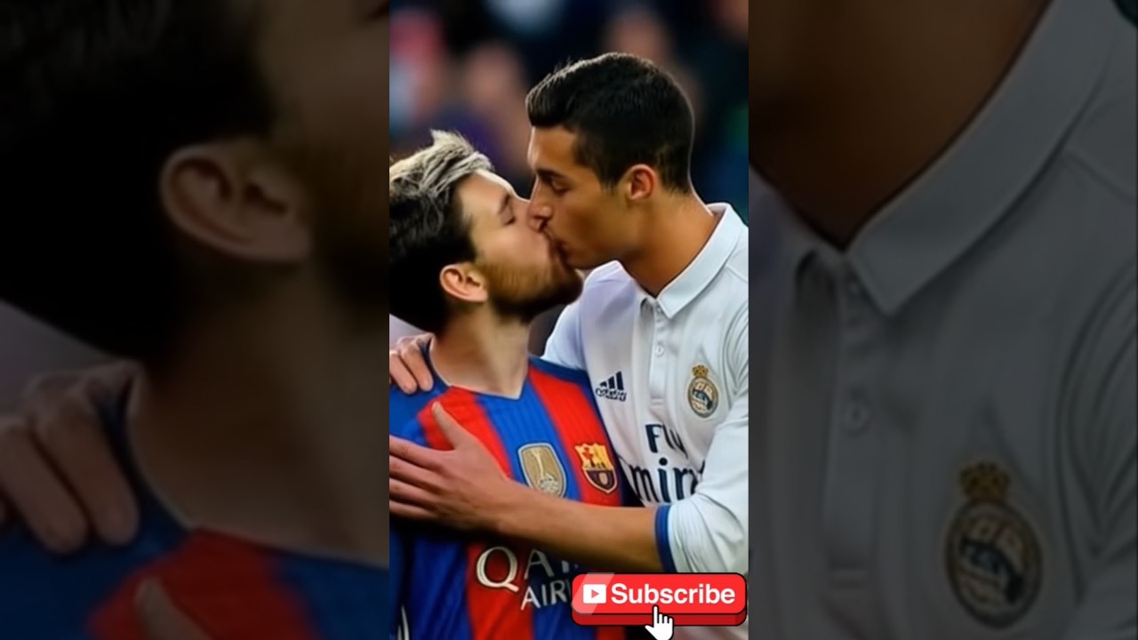 cristiano ronaldo and lionel messi kiss each other #ronaldo #hailai #ai #messi #kissing