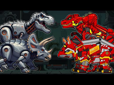 Dinosaur Robot Triceratops & Tyranno Red VS Iron Dinosaurs Invasion T-Rex &Tricerasaur W.Animintro 3