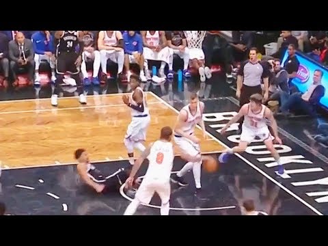 Kristaps Porzingis DROPS Spencer Dinwiddie with Block! Knicks vs Nets January 15, 2018