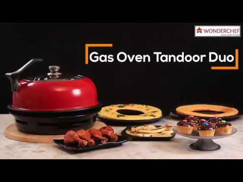 Gas Oven Tandoor 4 Pieces Set | 2-in-1 Oven and Tandoor | Ideal for Rotis, Naan, Paneer, Tikka, Baati, Tandoori Roti, Naan, Missi Roti, Stuffed Kulcha, Tandoori Chicken, Kebabs, Cakes, Cookies | Non-stick Tandoori Trays | 2 Year Warranty | Black & Red