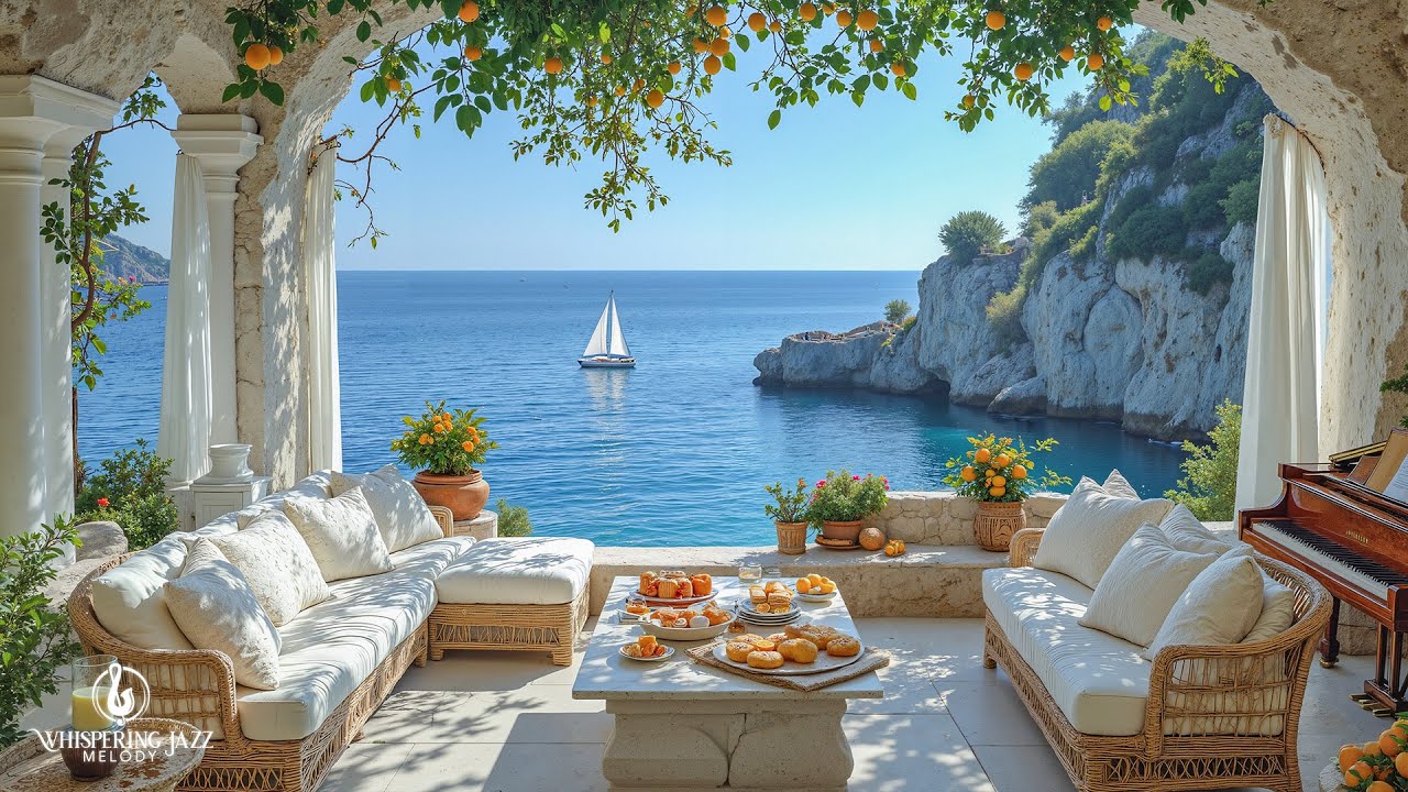 Positive Morning Jazz | Smooth Jazz In Luxury Cabin Overlook Calm Sea Start A Peaceful Day