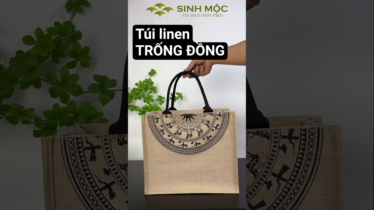 Túi linen họa tiết trống đồng, chống nước, có khóa kéo - M3306 (linen trống đồng)