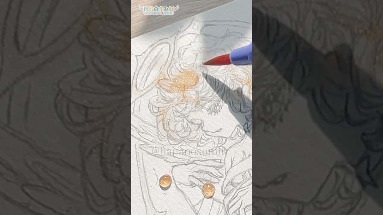 【透明水彩】 ✨天使にゴールドラメを広げる🎨🦜#Shorts #watercolor #watercolorpainting  #illustration