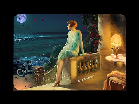 1930's Evening on a Terrace by the ocean w/ calming waves (Oldies playing in another room) ASMR v.2
