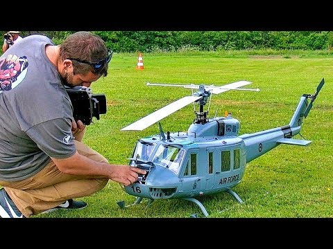 STUNNING BIG RC BELL UH-1D HUEY VARIO TURBINE SCALE MODEL HELICOPTER FLIGHT DEMONSTRATION