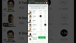 Mi vs kkr dream 11 team only for head to head #cricket #ipl#shorts #kolvsmi