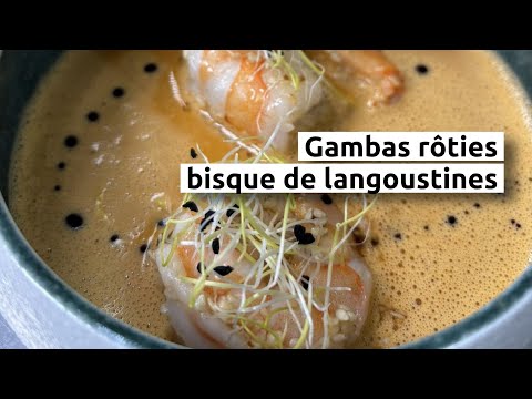 Gambas rôties et bisque de langoustines