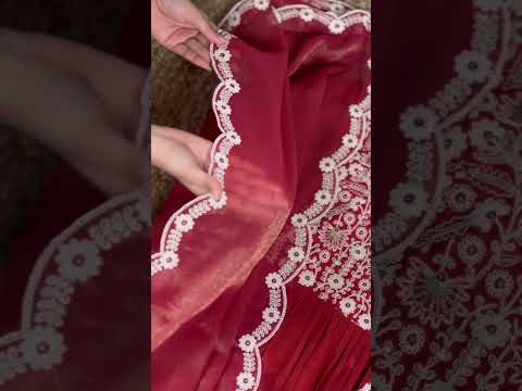 Orange Viscose Tissue Handworked Kurti Set with Organza Dupatta