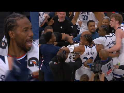 Clippers and T-Wolves fight after the game for game ball &amp; Kawhi says "Hey a fight" 😂