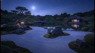 不眠解消・リラックス｜220Hz 睡眠瞑想音楽と夜の日本庭園（20分で暗転） / Insomnia Relief: 220Hz Sleep Meditation