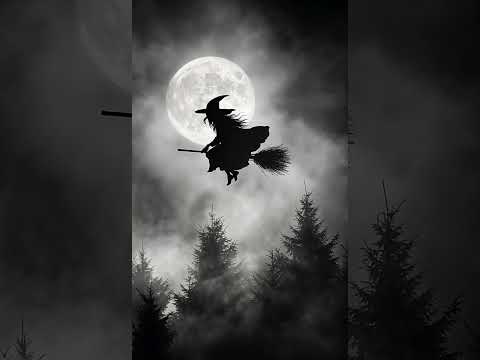 Halloween witch on a broom. #halloween  #witch #broom #scary #moon
