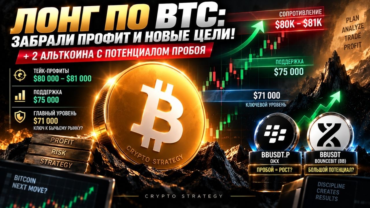 LONG ПО BTC В ПЛЮСЕ! ДВА КЛЮЧЕВЫХ УРОВНЯ БИТКОИНА И АЛЬТКОИНЫ НА ПОРОГЕ ПРОБОЯ