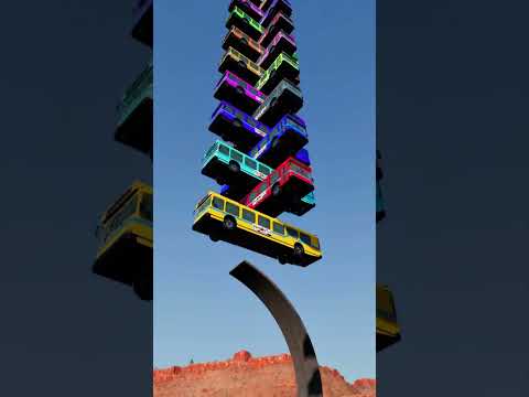 Mixed Rainbow Colour Cars & Buses Fall Crash - BeamNG.Drive