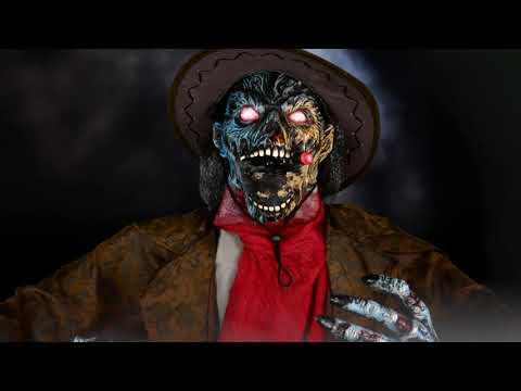 Haunted Hill Farm Life-Size Animatronic Cowboy Zombie, Indoor/Outdoor Halloween Décor, HHZOMB-7FLSA