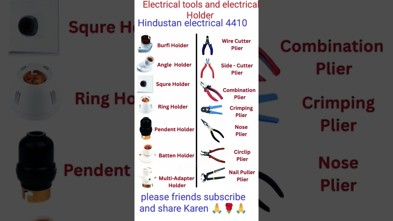 ELECTRICIAN TOOLS NAMES AND ELECTRICAL HOLDERS#ELECTRICAL HOUSE WIRING MATERIALS NAME#automobile#iti