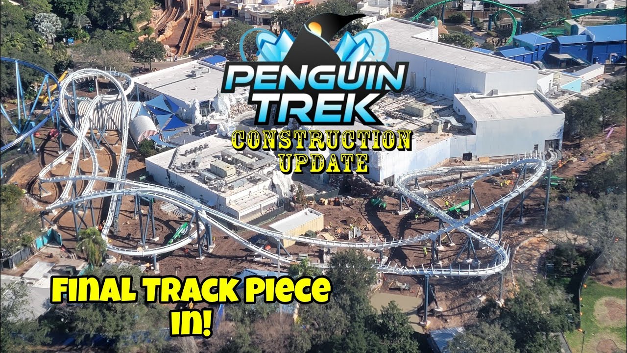 SeaWorld Orlando | Penguin Trek Roller Coaster | Construction Update 1.30.24 Final Track Piece In!