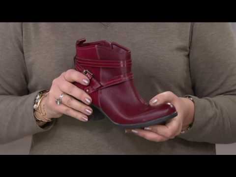 Earth Origins Leather Ankle Boots w/ Strap Details - Raven on QVC