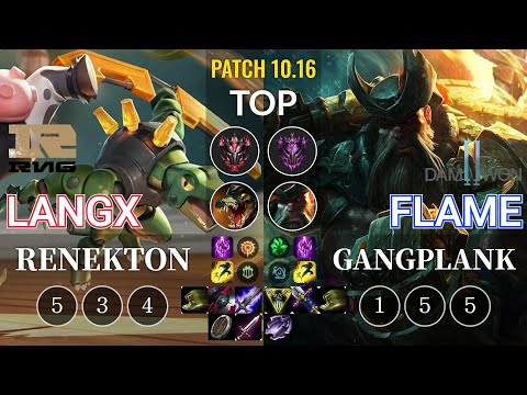 RNG Langx Renekton vs DWG Flame Gangplank Top - KR Patch 10.16