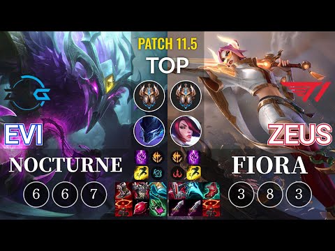 DFM Evi Nocturne vs T1 Zeus Fiora Top - KR Patch 11.5