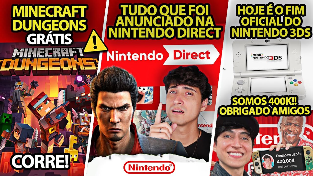 MINECRAFT DUNGEONS GRÁTIS - CORRE! | Tudo que foi anunciado na Nintendo Direct | Hoje é o Fim do 3DS