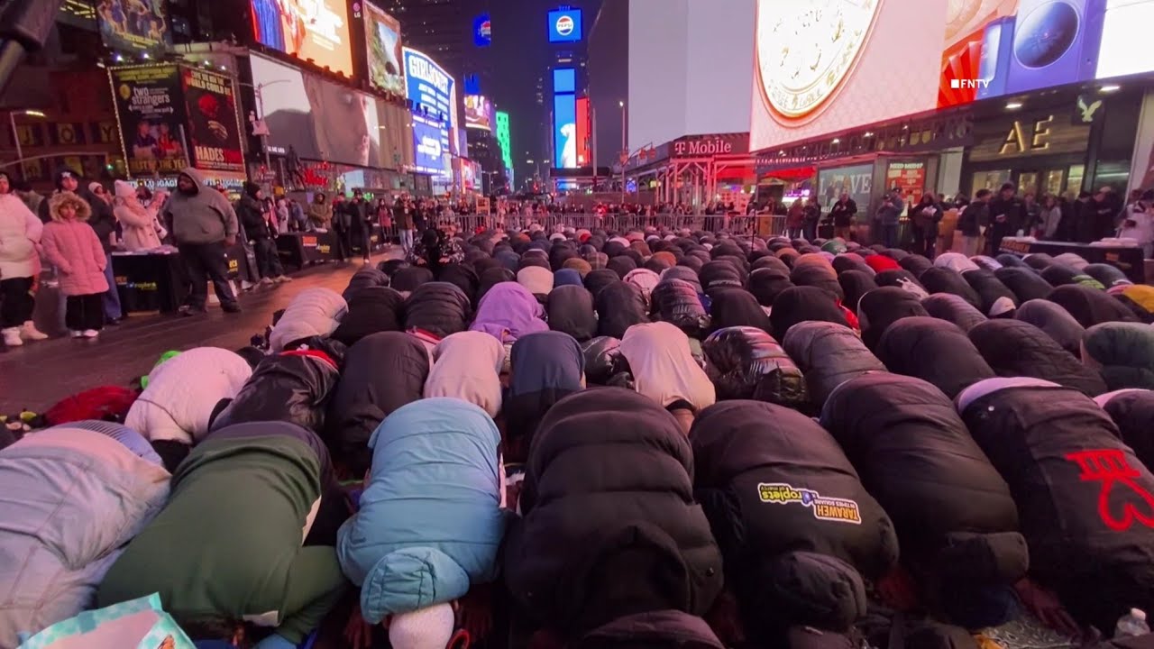 Mass Muslim Prayer Held in Times Square - Protesters Heckled Them