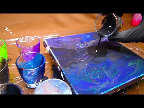 Acrylic pouring black hole painting - blue colors - galaxy paint - fluidcomet