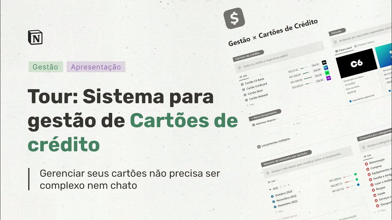Sistema para Cartões de Crédito no Notion | Br Organizado