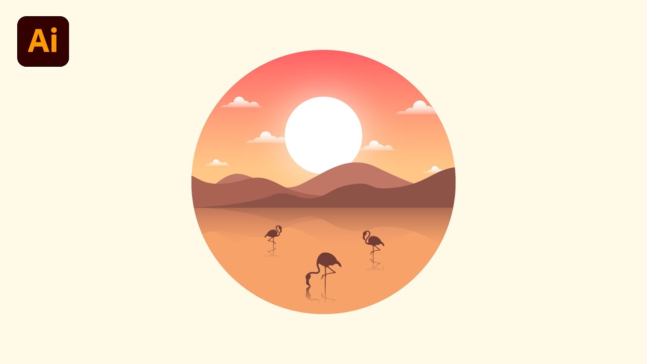 Adobe Illustrator CC Tutorial - How to Make a Beautiful Sunset Landscape Background Design