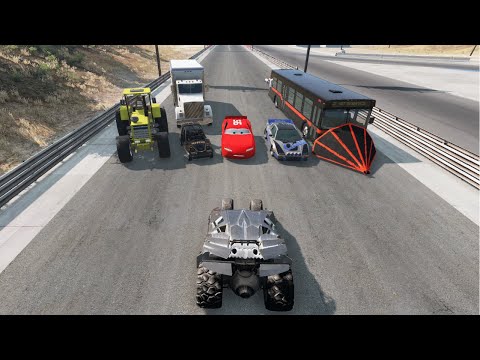Batmobile vs  Lightning Mcqueen and other Cars | BeamNG.drive