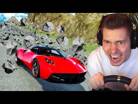DESCI uma ladeira de PEDRA COM CARRO! - BeamNG Drive (SEM FREIO)