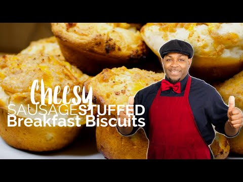 CHEESY SAUSAGE STUFFED BREAKFAST BISCUITS!!!