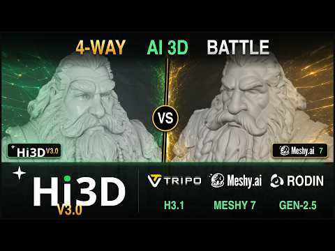Thumbnail: Hi3D V3.0 vs Tripo, Meshy 7 & Rodin — Which AI 3D Generator Wins?