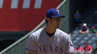 Darvish solid over 6 1/3, whiffs nine Angels