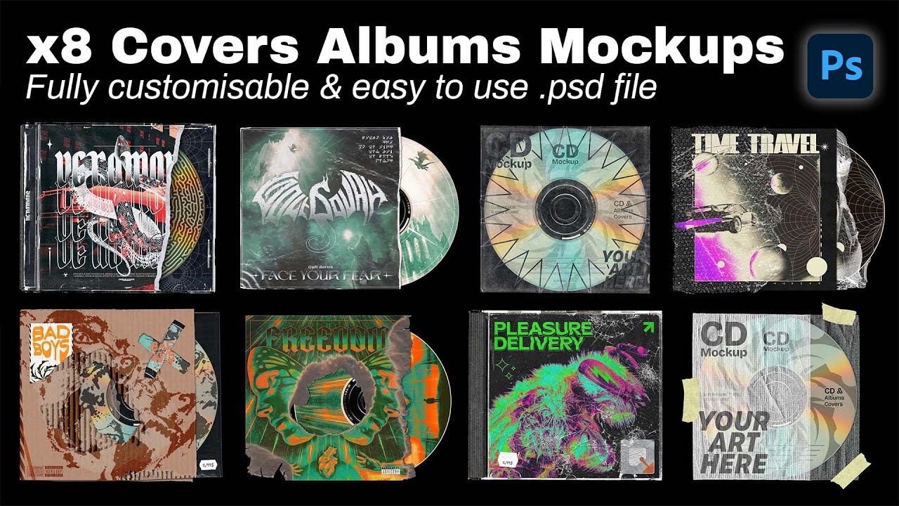 8 Covers Albums Mockups Pack - Graphic Design