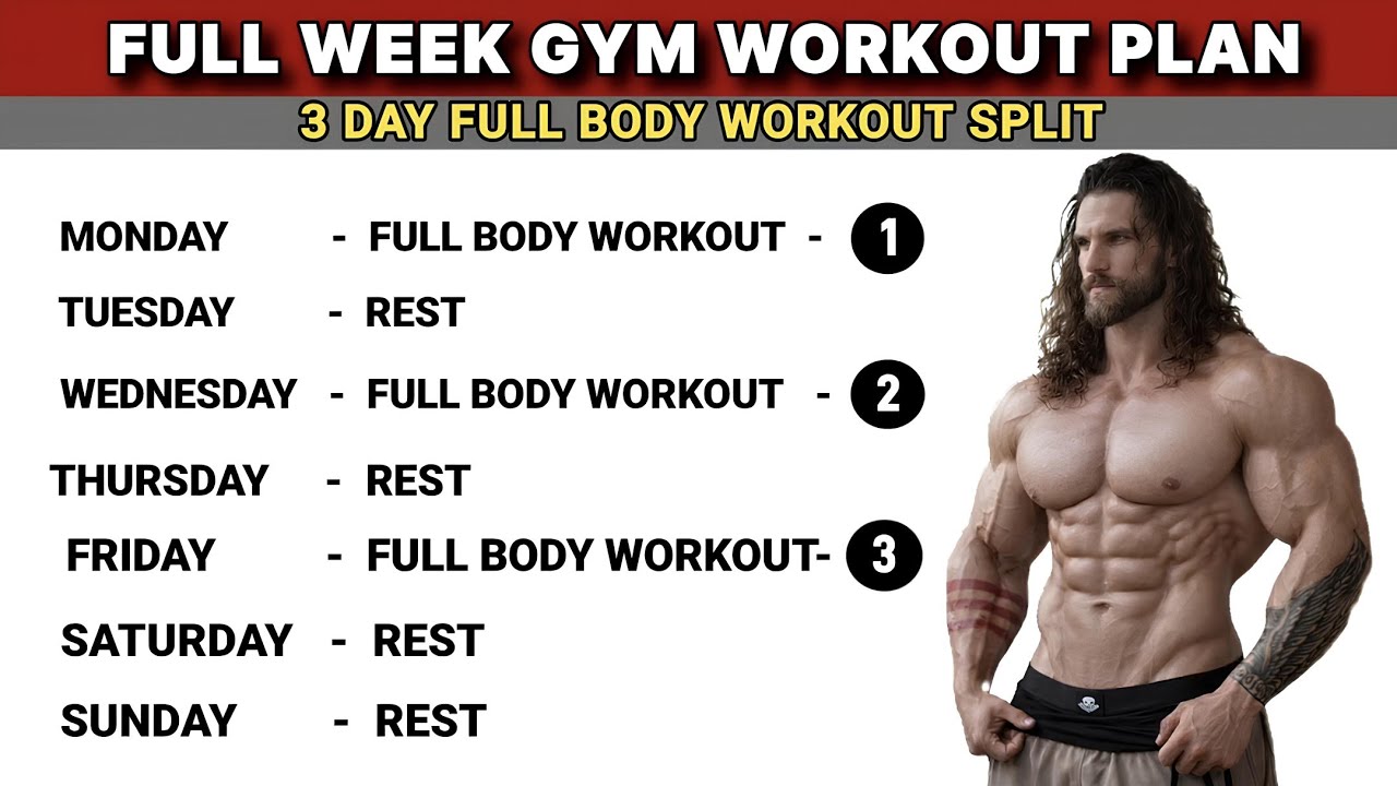 BEST 3 DAY FULL BODY WORKOUT SPLIT | FULL WEEK GYM WORKOUT PLAN | 